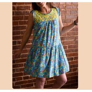Savanna Jane Blue Floral Rayon A Line Mini Dress Sz M Bloomcore Prairie